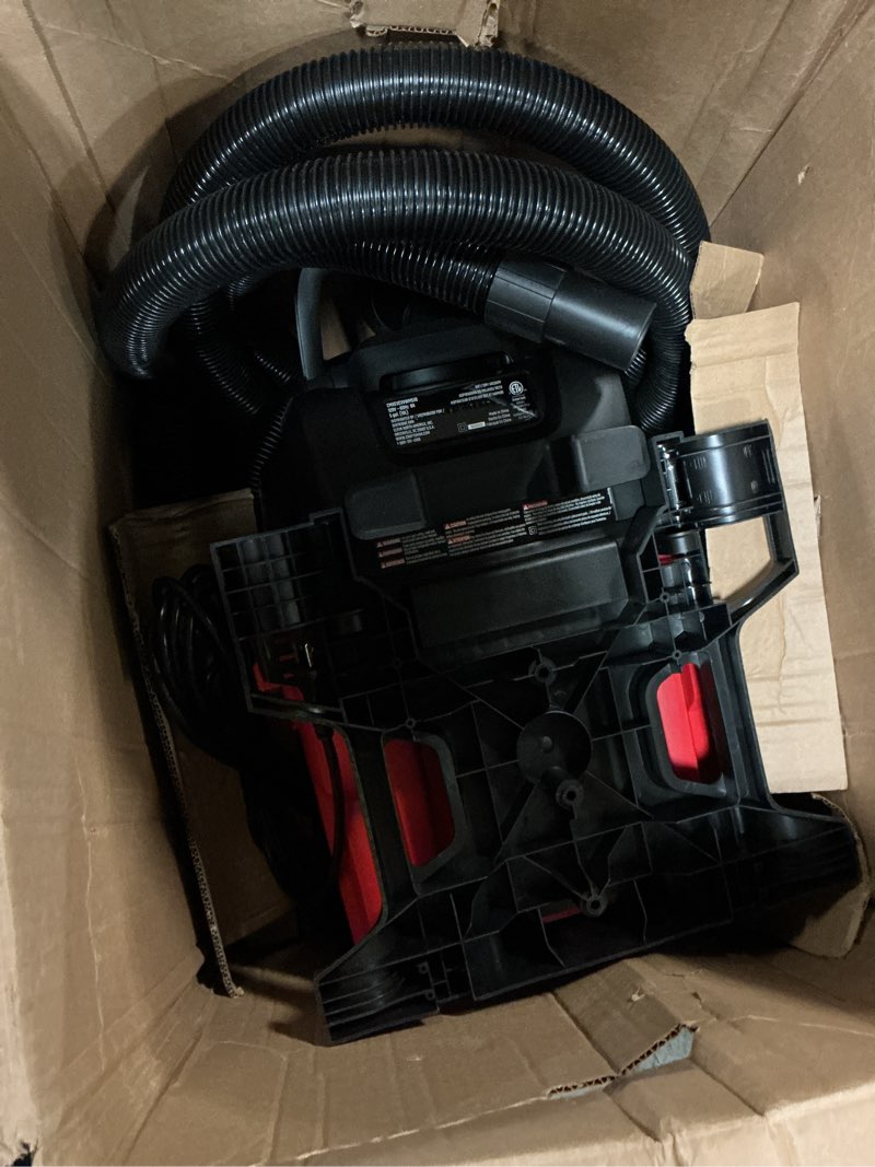 Condition photo showing As Is for craftsman cmxevbe18595 16 gallon 6.5 peak hp wet/dry vac, heavy-duty shop vacuum with 4 dust collection bags and attachments, red 16 gal 6.5 peak hp w/dust bags