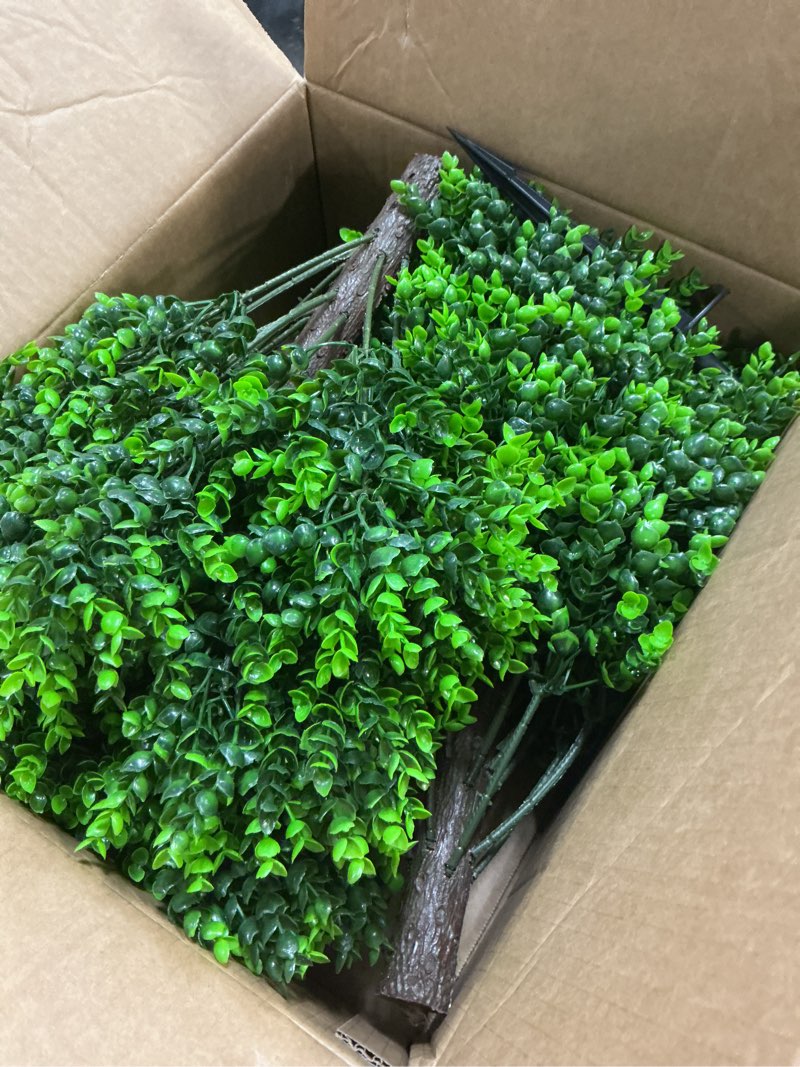 Condition photo showing Good Condition for artificial green boxwood topiary ball bush for outdoor with spike, set of 2 uv resistant faux boxwood ball tree with stake weatherproof fake round topiary shrub plant for front porch green-yjl