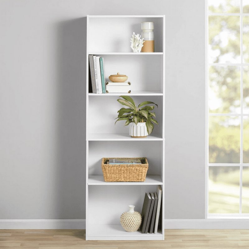 mainstays 5-shelf bookcase with adjustable shelves, white