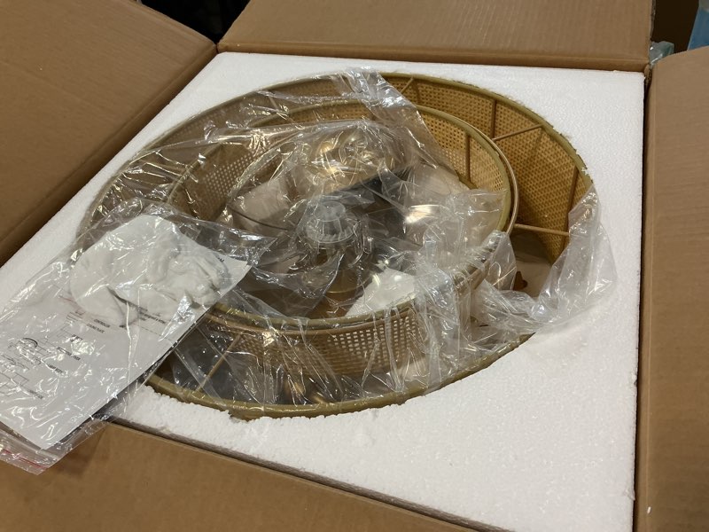 Condition photo showing Good Condition for Boho Fandelier Ceiling Fan with Light Rattan Chandelier Fan Remote Gold Caged Ceiling Fan with Light for Bedroom, Living Room Nursery Foyer Kitchen?6 Speed, Timing Adjustable Height? 0275/Boho Ceiling Fans