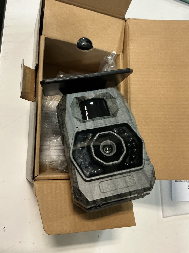 Condition photo showing As Is for maxdone solar trail camera wifi bluetooth - 4k 64mp game camera with 5200mah rechargeable battery, 0.1s trigger 65ft night vision, ip66 waterproof trail cam with 32gb tf card for outdoor backyard dark green