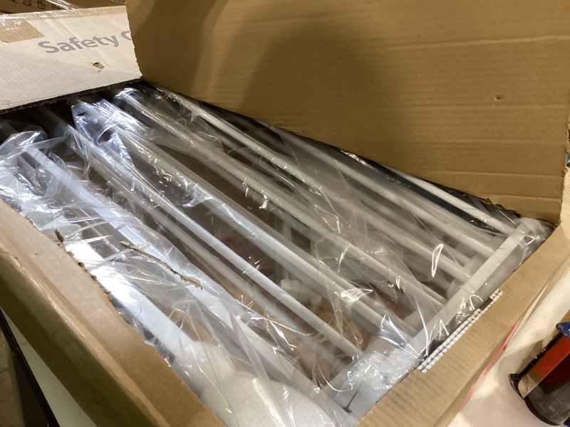 Condition photo showing Good Condition for 23.8"-60.6" extra wide baby gate for stairs, metal pet dog gate for doorways indoor, 2 installation positions, hardware mount, 29.1”h walk through safety child gate for kids toddler, white 23.8-60.6"w x 29.1"h