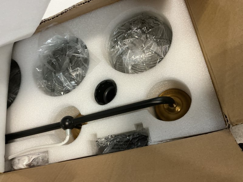 Condition photo showing Good Condition for mecgirn bathroom vanity light fixtures, 3-light smoky gray glass shade, modern black and gold wall sconce, unique textured leaf pattern, ceramic e26 sockets wall mounted for mirror, cabinet, hallway black and gold 3 light