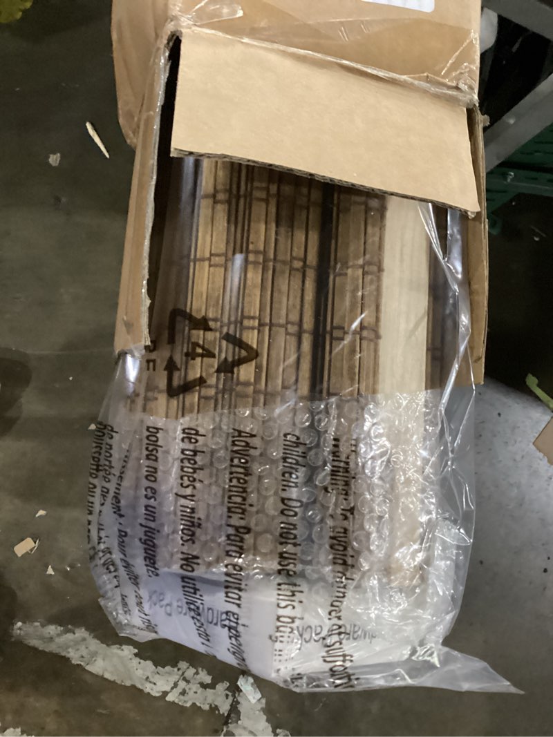 Condition photo showing New/Like New for lazblinds cordless bamboo roman shades, privacy blinds for interior windows, room darkening roll up bamboo blinds for home & patio, 42.5" w x 64" h, highfield teak pricacy - highfield teak 42 1/2" w x 64" h