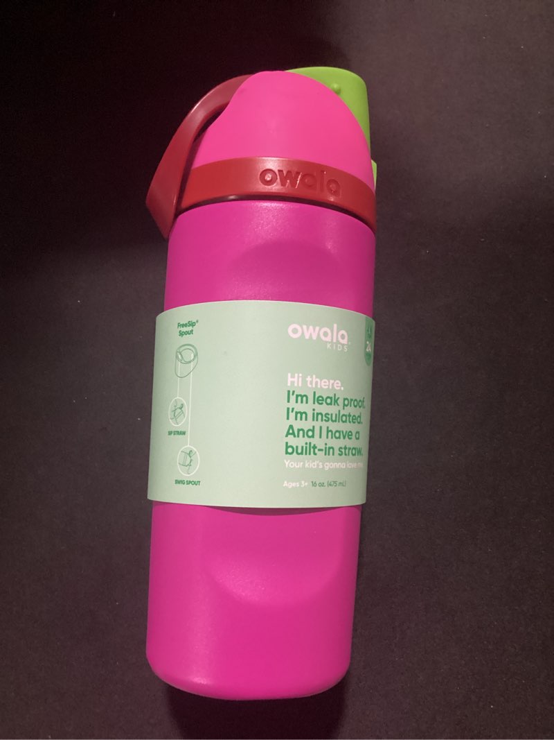 Condition photo showing New/Like New for owala kids freesip insulated stainless steel water bottle with straw, bpa-free sports water bottle, great for travel, 16 oz, all the berries all the berries 16 ounces