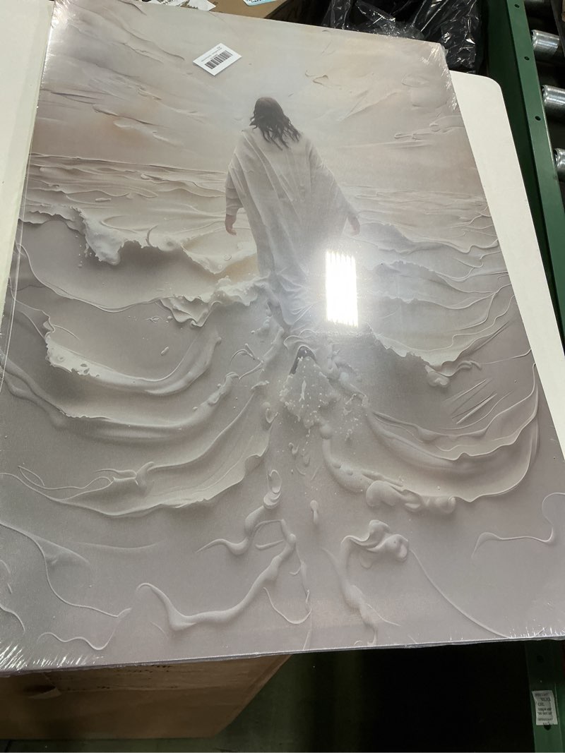 Condition photo showing New/Like New for Abstract Jesus Walking on Water Canvas Wall Art Christian Spiritual Wall Decor Pictures Divine Light