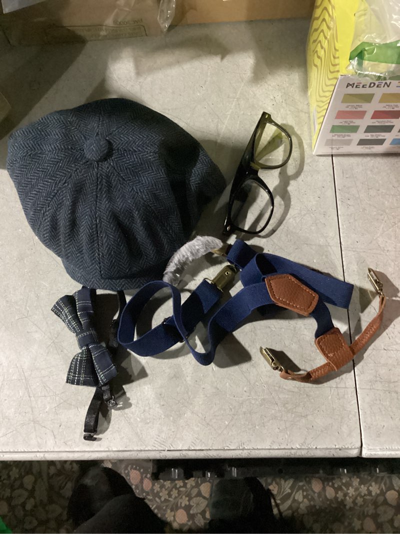 Condition photo showing Good Condition for SIMILAR TO STOCK PHOTO. 3 Pcs Halloween Dog Catcher Costume Set Include Hat Bowtie Suspenders and Butterfly Net for Men Women Dress Up