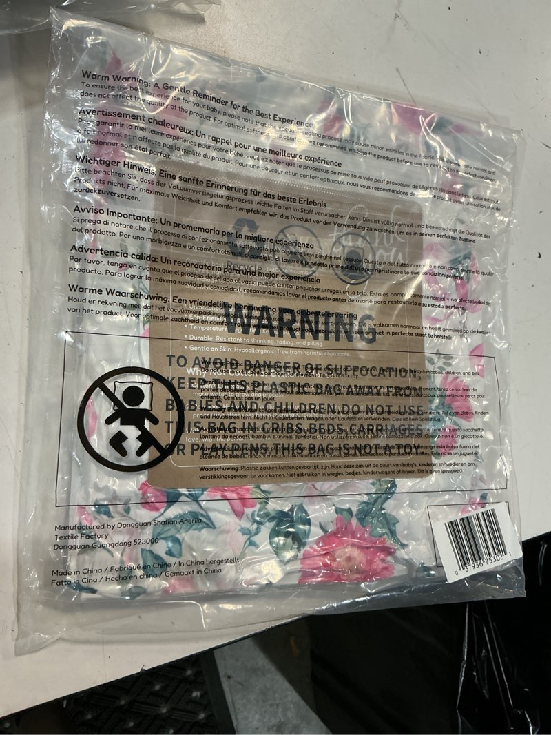 Condition photo showing As Is for light quilted crib sheets 2 pack, soft fitted sheets for standard crib and toddler mattresses, pink floral flower blossom