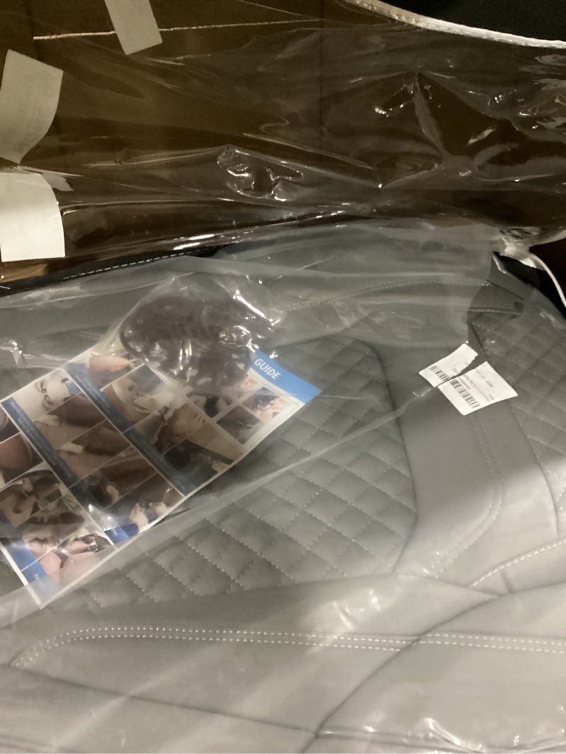 Condition photo showing As Is for chezope leather seat covers, grey car seat covers front pair, breathable car seat protectors, wear-resistant car accessories, universal fit for most cars,suvs truck (grey-diamonds, front pair) grey-diamonds front pair
