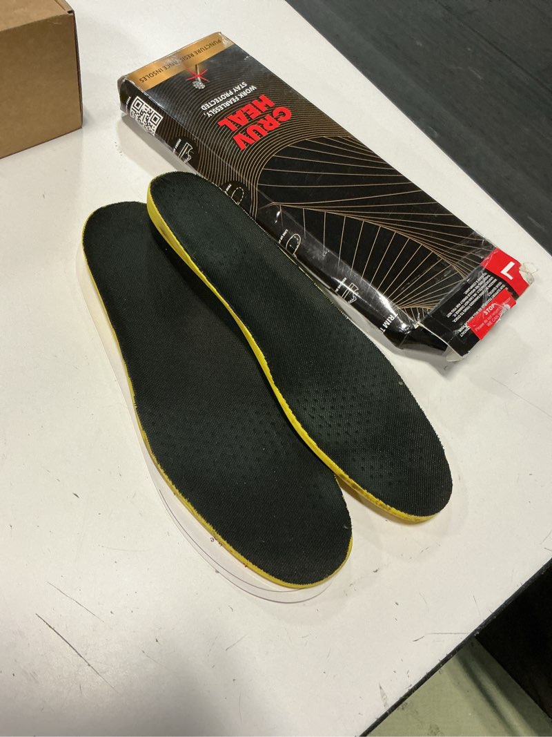Condition photo showing As Is for cruvheal puncture resistant work insole - nail proof - steel toe inserts - work boot insoles for men and women - insoles standing all day - flat feet (l, yellow) l (men 12.5-13/women 13.5-14) yellow