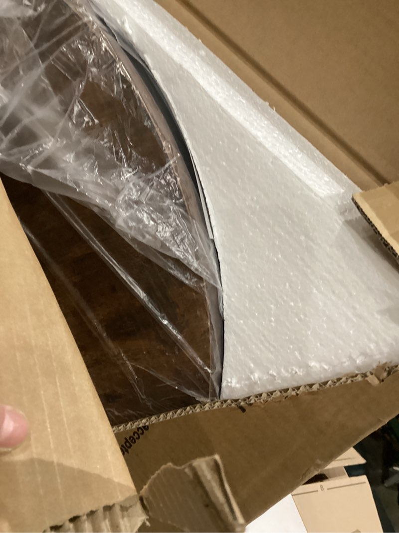 Condition photo showing Good Condition for Smuxee Nesting Coffee Table Set of 2, 23.6" Round Coffee Table Rustic Wood Top with Adjustable Non-Slip Feet, Industrial End Table Side Tables for Living Room Bedroom Balcony Yard 23.6"W Rustic Brown