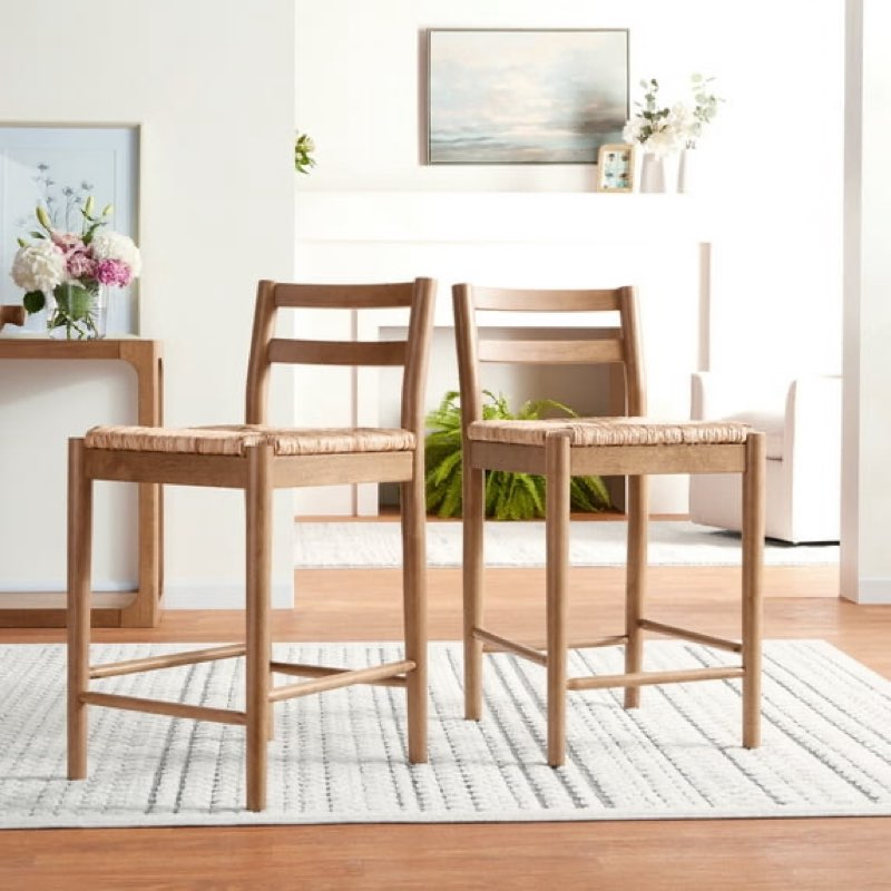my texas house laurel counter-height dining stools with woven seagrass seat, warm brown, 2 pack