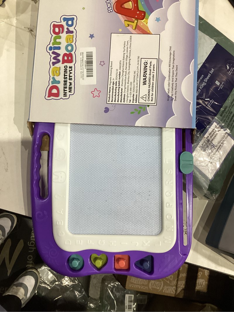 Condition photo showing As Is for BABLOCVID Magnetic Drawing Board Toddler Toys for Boys Girls, 15 Inch Erasable Doodle Board for Kids Colorful Etch Education Sketch Doodle Pad Toddler Toys for Age 3 4 5 6 7 Year Old Boy Girl Purple