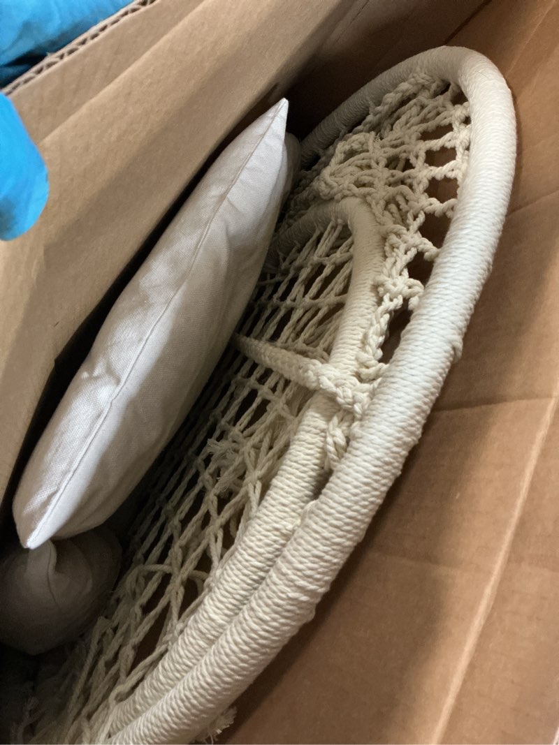 Condition photo showing As Is for Greenstell Hammock Chair, Macrame Swing Chair with Comfy Cushion, Boho Hanging Chair for Outdoor & Indoor, Perfect for Bedroom, Patio, Balcony, Hold up to 330Lbs, White White Standard Size (24.0 x 27.6 x 48.0 inch)