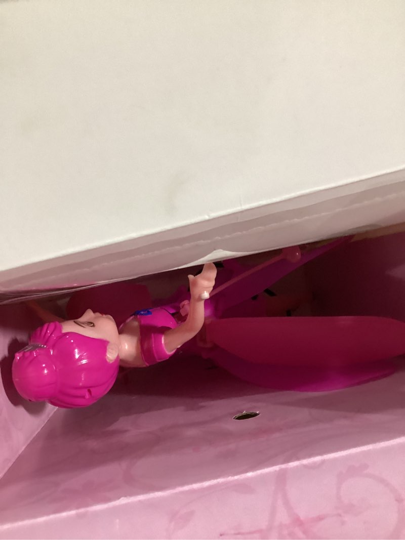 Condition photo showing As Is for henryzh remote control flying doll hand gesture sensing flying device dancing robot princess with crystal wings 360 ° free rotating robot toy (pink)