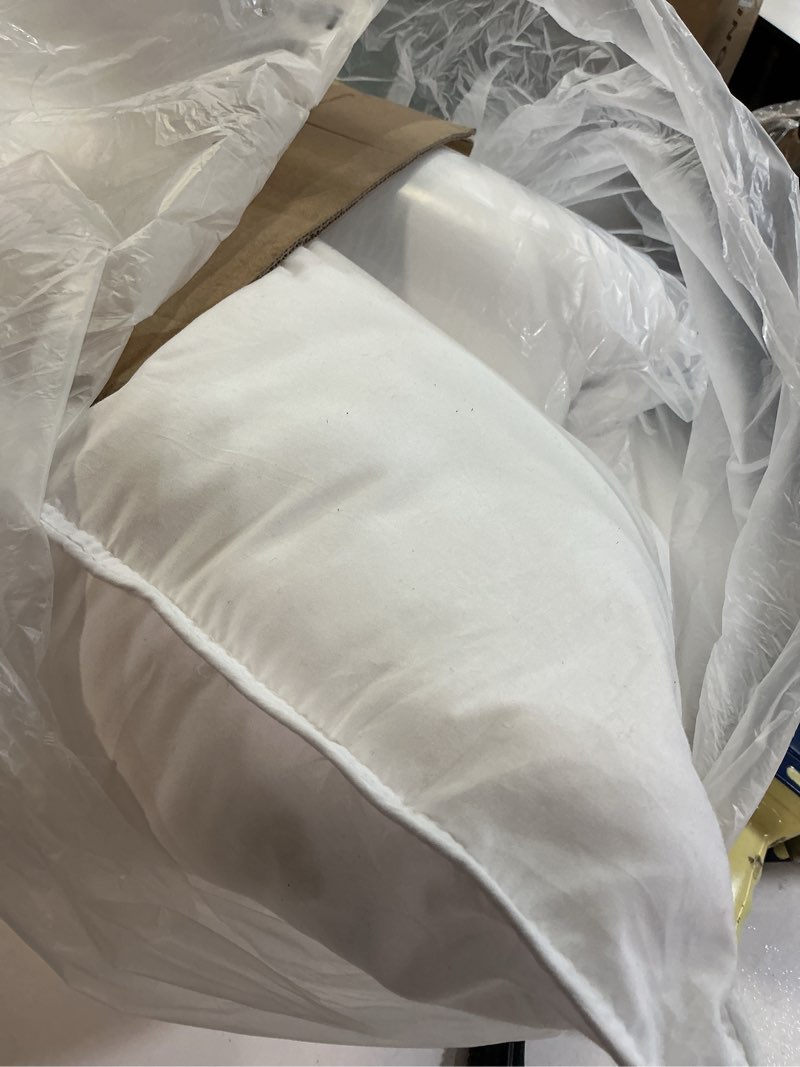 Condition photo showing As Is for Amazon Basics Down Alternative Pillow for Back Side Sleepers, Medium Density, Standard Size, 26" x 20", 2-Pack, White Standard (Pack of 2) Medium Pillow