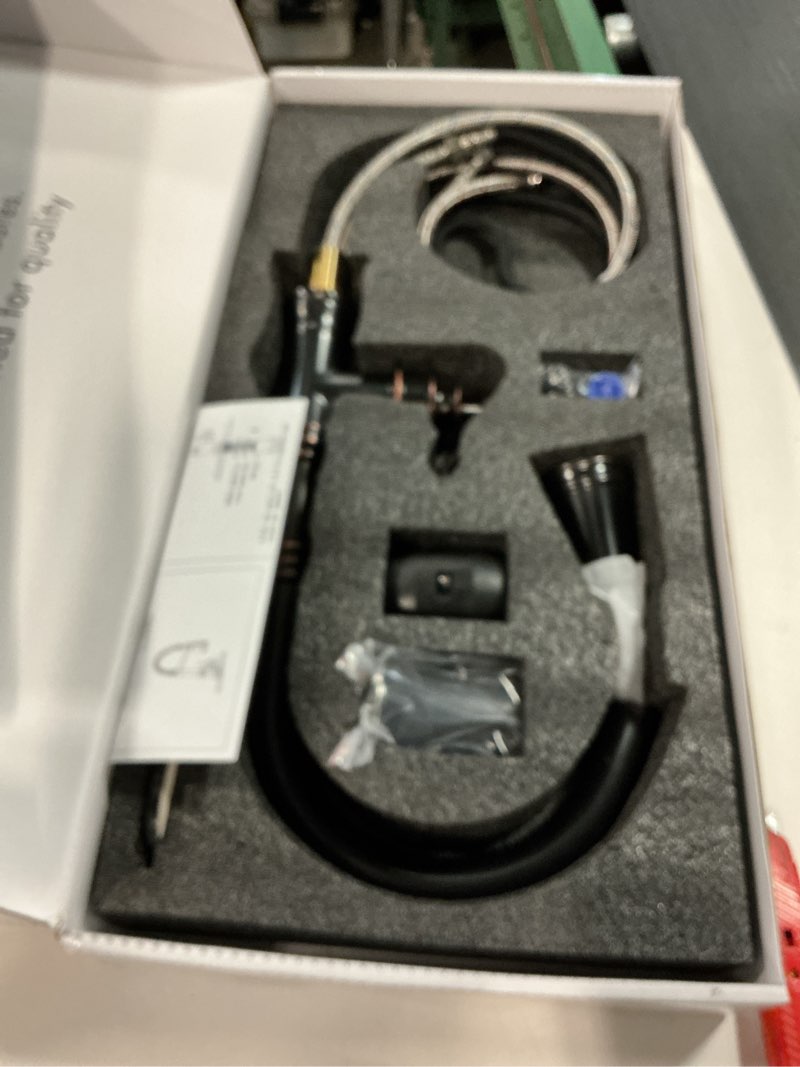 Condition photo showing As Is for BWE Oil Rubbed Bronze Kitchen Faucet with Pull Down Sprayer, 3 Spray Modes, Single Handle High Arc Kitchen Sink Faucets with Deck Plate Commercial Bar Farmhouse Pull Out Sprayer Oil Rubbed Bronze Farmhouse