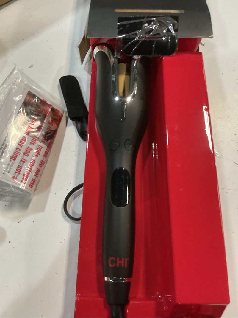 Condition photo showing As Is for chi spin n curl, curling iron for healthy & shiny effortless curls & waves, provides preset temperature settings for each hair texture, onyx black black 1 count (pack of 1)