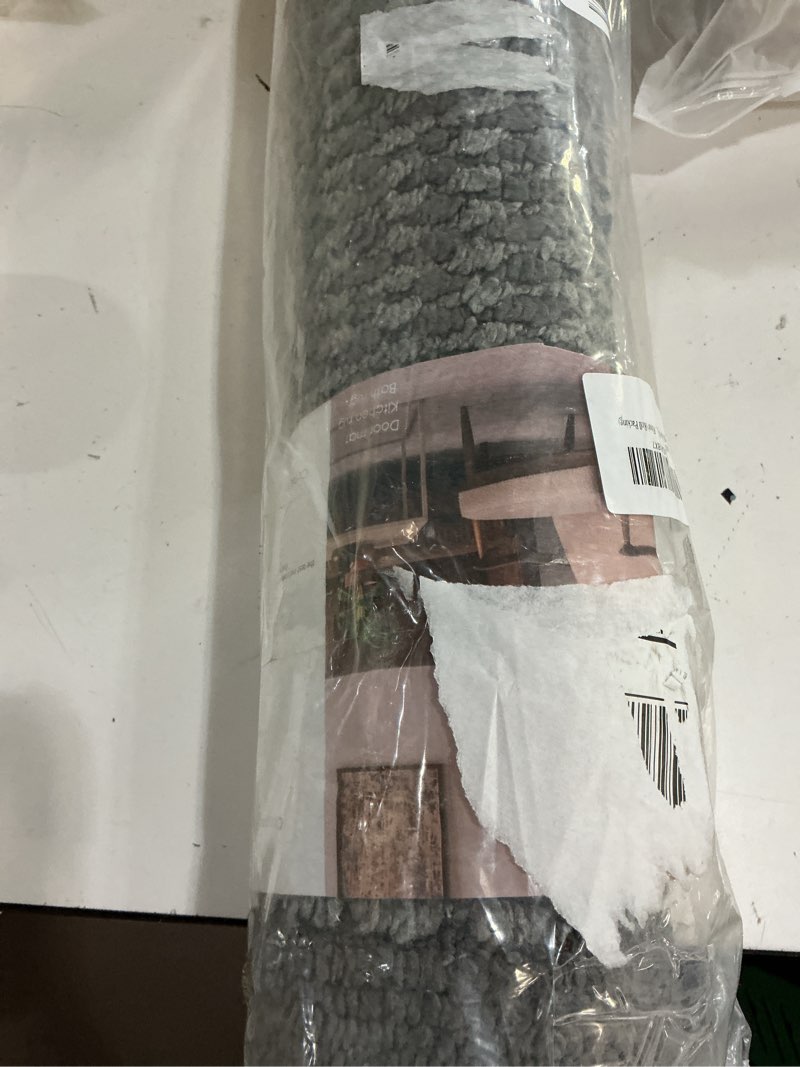 Condition photo showing Good Condition for machine washable kitchen rug 32" x 72", non slip indoor door rug, absorbent entrance runner rug for bedroom, hallway, bathroom, floor (roll packing) 32" x 72" grey