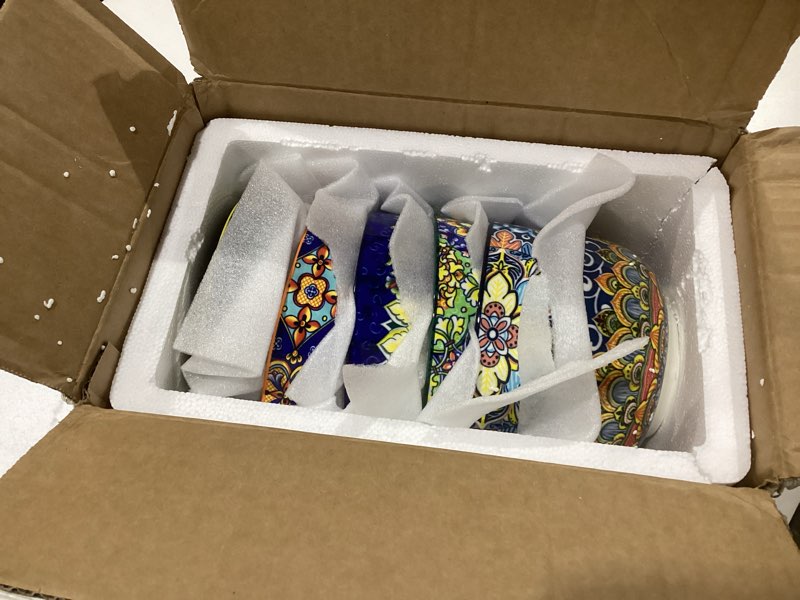 Condition photo showing New/Like New for vancasso Cereal Bowls Set of 6, Bohemian Ceramic Soup Bowls, 28 oz Colorful Bowls Set for Kitchen, Dishwasher & Microwave Safe for Salad, Pasta, Rice, Oatmeal, Fruit Bohemian Style 28OZ