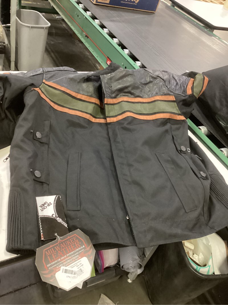 Condition photo showing Good Condition for Milwaukee Leather MPM1751 Burnt Orange Leather and Textile Armored Motorcycle Jacket for Men - All Season 5X-Large Black