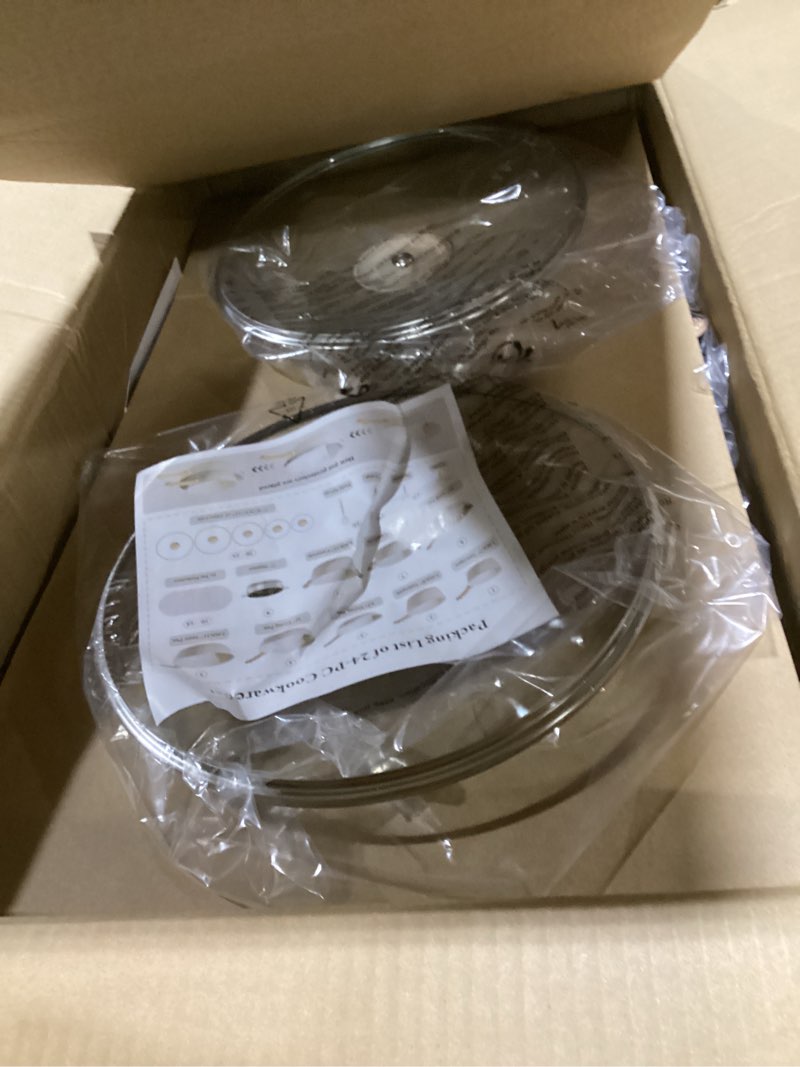 Condition photo showing New/Like New for 24 Pcs Pots and Pans Set Non Stick Ceramic Cookware Set,Healthy Non Toxic Kitchen Cookware Sets with Large Capacity,Induction Compatible,PFAS/PTFE/PFOA/PFOS Free,Cream White 24-PC Set Cream White