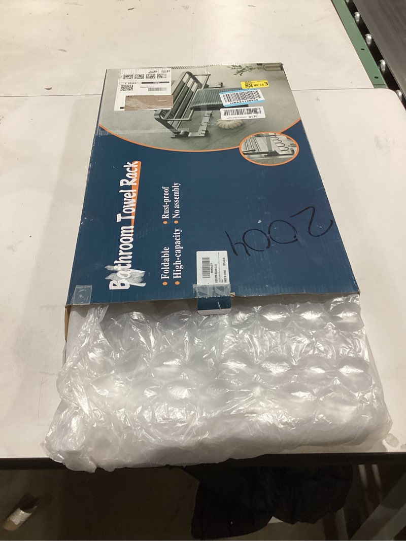 Condition photo showing New/Like New for VOLPONE 24 Inch Towel Rack with Towel Bar Holder Foldable Towel Shelf with Movable Hooks Rustproof Towel Storage Wall Mount for Bathroom Lavatory Silver