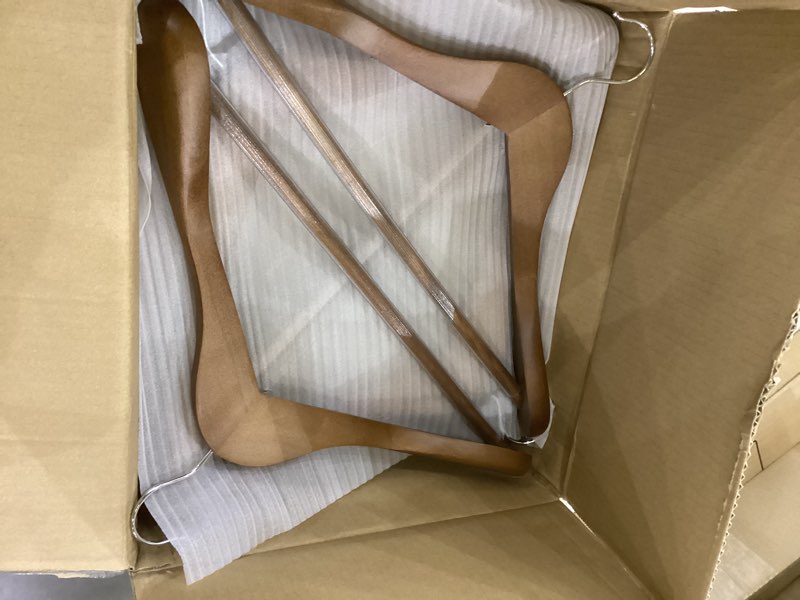 Condition photo showing Good Condition for Suit Hangers 6 Pack,Wide Shoulder Wooden Hangers,Solid Wood Coat Hangers with Heavy Duty Retotating Hooks & Non Slip Pants Bar,Smooth Finish Clothes Hanger for Sweater, Pants, Jacket(Walnut) Walnut 6
