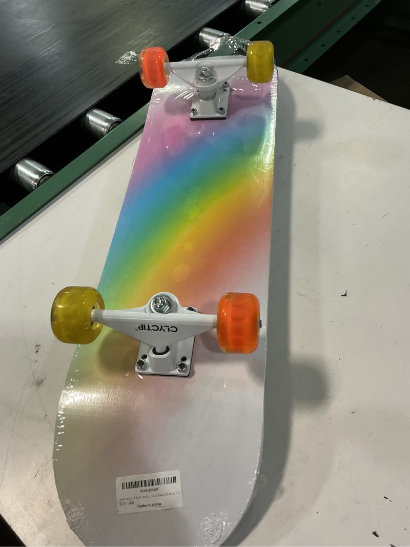 Condition photo showing Good Condition for skateboard,31 x 8 inch complete skateboard, 8-layer maple wood deck double kick standard skateboards for kids, teens, adult, beginner rainbow-cx