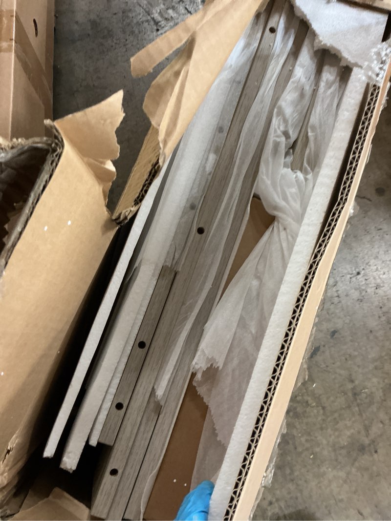 Condition photo showing item condition for LINSY Wood Bed Frame with Headboard, Full Bedframe Wooden Platform Frames Boho Full Size Bed Frames with Solid Wood Slat, No Box Spring Needed, Easy Assembly, Light Wood Wood Full