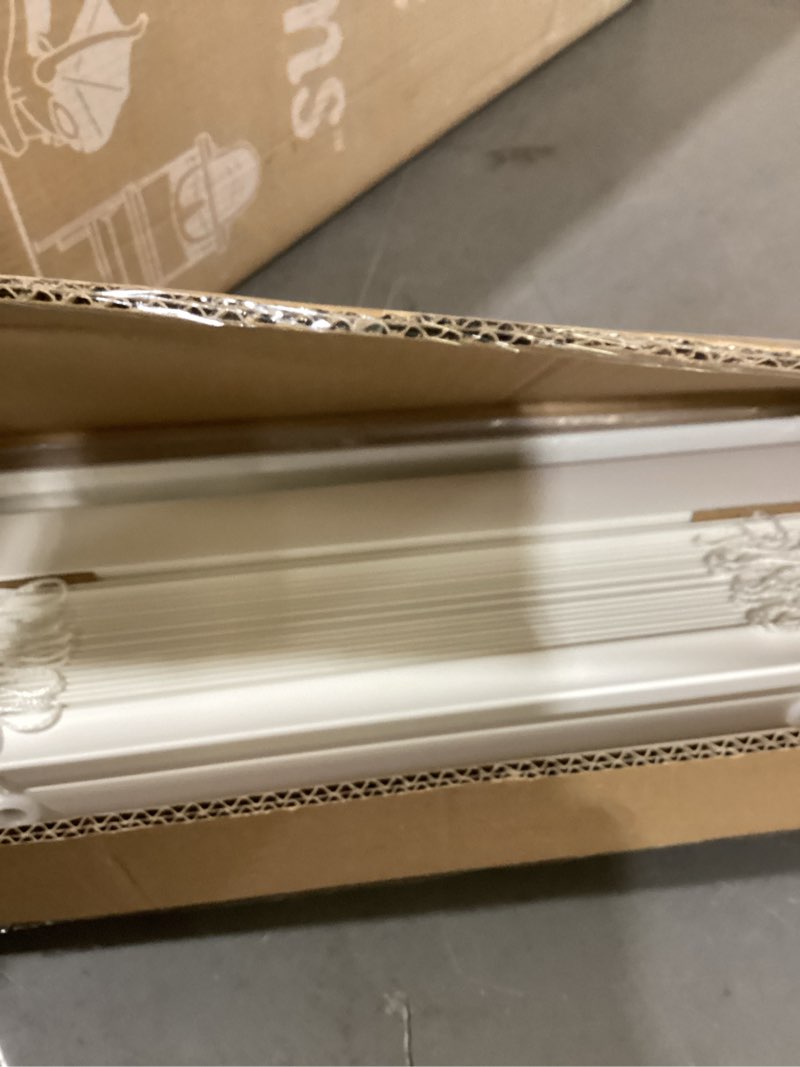 Condition photo showing Good Condition for chicology 2" cordless faux wood blinds, room darkening smooth pvc window blinds, cordless lift, light control and privacy, inside/outside mount, moisture resistant, basic white, 35" w x 36" h 35"w x 36"h basic white