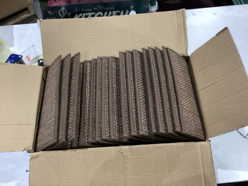 Condition photo showing As Is for Stair Treads Non Slip for Wooden Steps Indoor 10" x 36" 15 Pack Extra Wide Stair Tread Carpet Stairs Runner, Step Pads with Reusable Adhesive for Dogs Kids Elders, Machine Washable, Brown 10 x 36 inch Brown 15