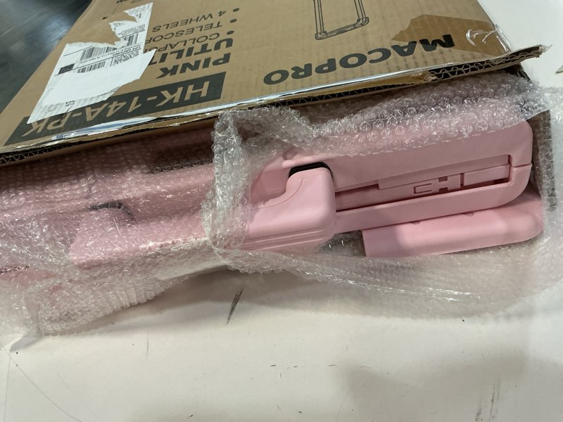 Condition photo showing Good Condition for Folding Utility Cart Portable Rolling Crate Handcart Shopping Trolley Collapsible Tool Box, with Lid, Basket on 4 Rotate Wheels, for Grocery, Shopping, Office, Teacher (Pink)