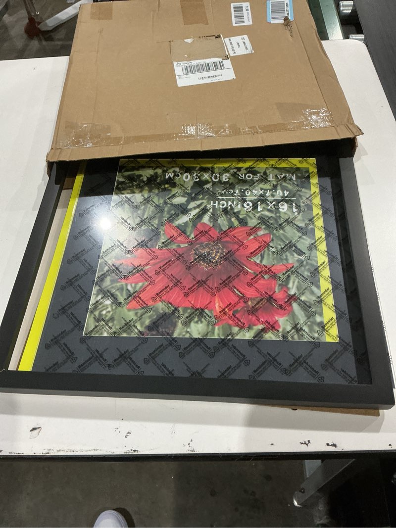 Condition photo showing As Is for 16x16 picture frame black solid wood for black mat 12x12 wall mounting square poster frames 16x16 inch