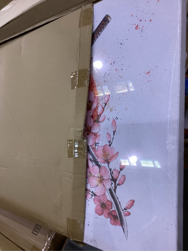 Condition photo showing New/Like New for KREATIVE ARTS Red Grey Samurai Sword Canvas Wall Art Cherry Blossom Japanese Sakura Painting Giclee Prints Vintage Artwork for Bedroom Living Room Home Decor 24x32 Ready to Hang