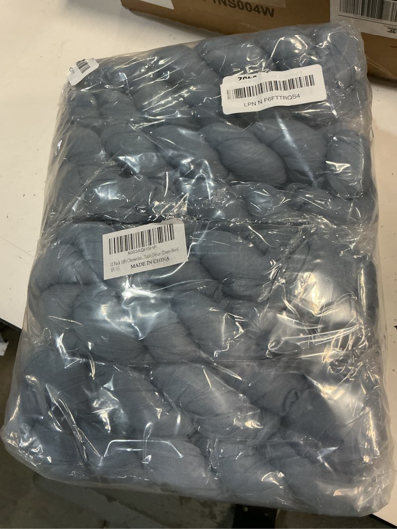 Condition photo showing New/Like New for 12 pack 10ft cheesecloth table runner 35x120 inch boho gauze table runner rustic cheese cloth long romantic table runners for wedding bridal shower birthday party table decor (dusty blue) dusty blue 35" x 120"