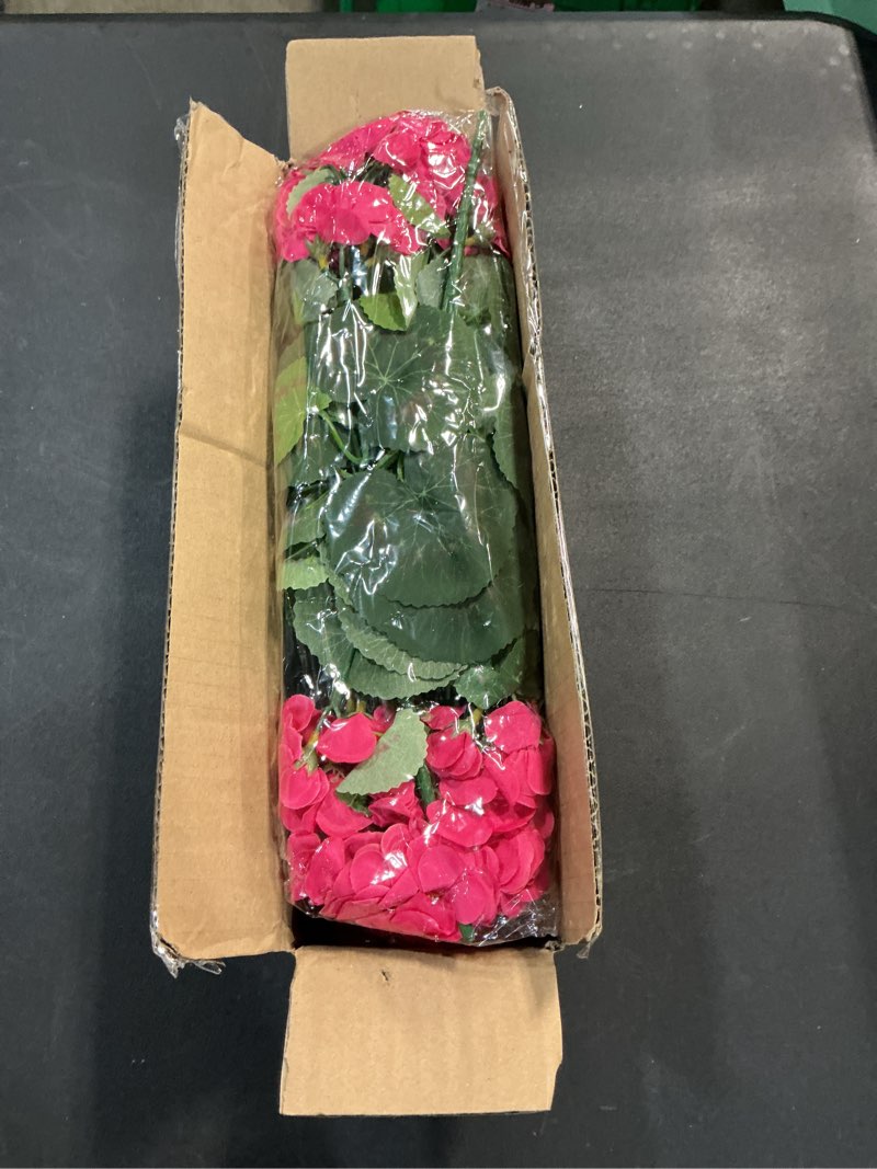 Condition photo showing New/Like New for artificial geranium fake flowers for outdoors decoration, 6 bundles silk geraniums flower uv resistant look real faux plants for outside planter front door garden patio balcony yard home, hot pink