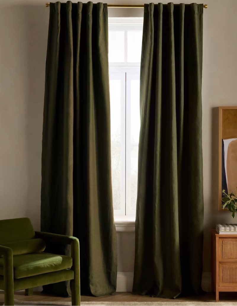 quince 1 panel european linen room darkening curtain 96”x108”  hunter green 