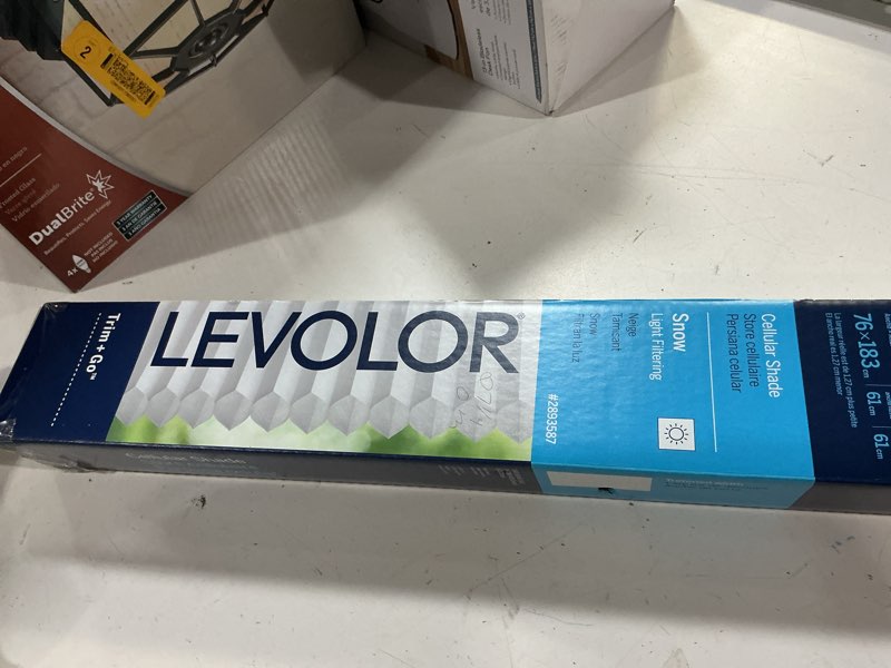 Condition photo showing As Is for levolor basics cordless light filtering faux wood blinds, easy to install 2” blinds for windows, timeless look, fits up to 30” width and 64” length, home solution for any space or room 30\"w x 72\"h white 1