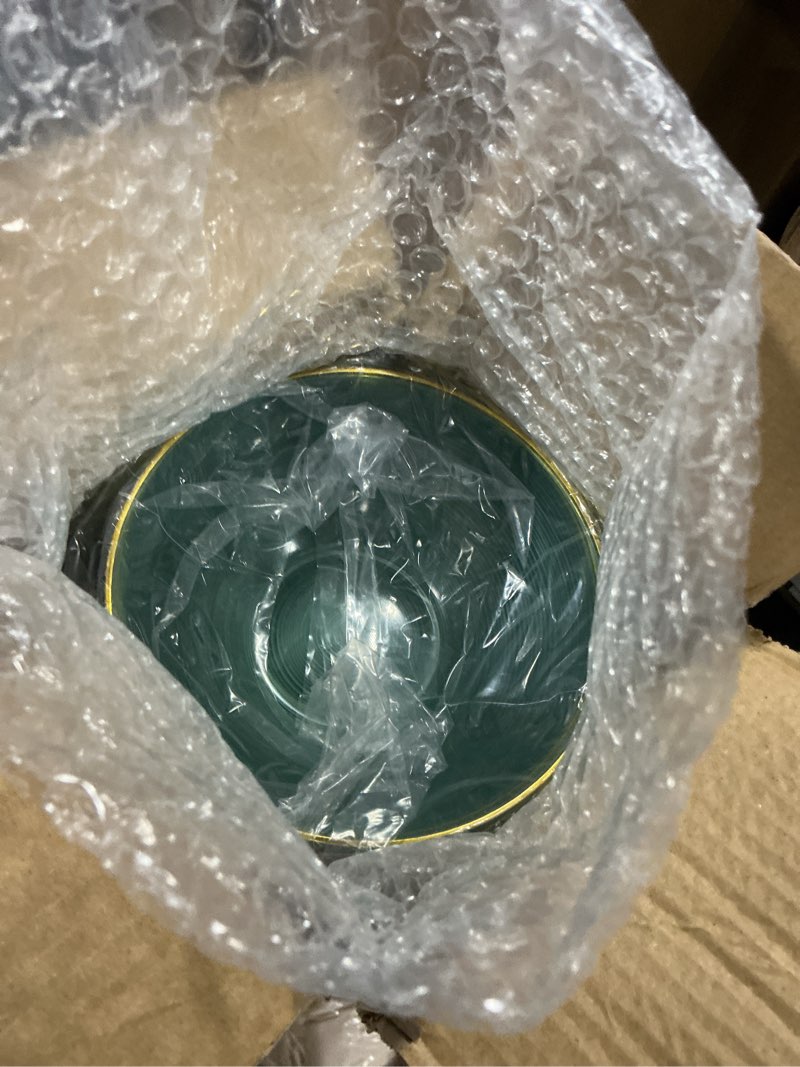 Condition photo showing Good Condition for 50 pack green plastic bowls-16 oz crystal design clear green disposable bowls with gold rim,premium soup/salad/dessert/ice cream small bowls for party, weddings, christmas