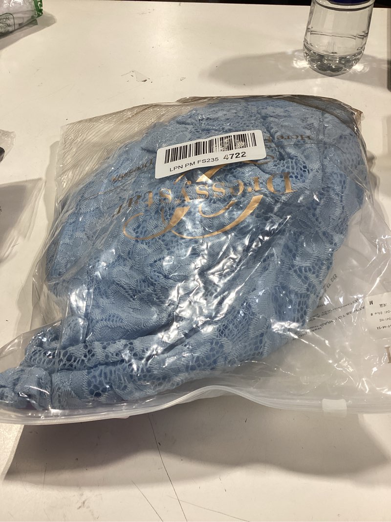 Condition photo showing Good Condition for dressystar women's lace cocktail dress hi-lo off shoulder bridesmaid swing formal party dress 3/4 sleeve- blue medium