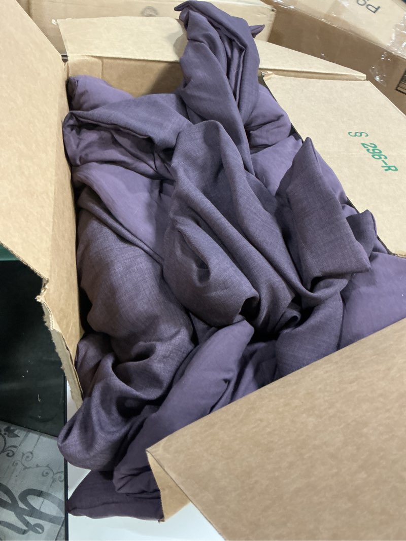 Condition photo showing As Is for Geniospin Purple Queen Comforter Set - 7 Pieces Egglant Comforter Queen Size, Solid Bedding Set for All Season, Textured Bed in a Bag with Sheets Eggplant Queen (90"x90")