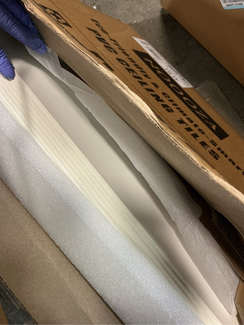 Condition photo showing Good Condition for 2ft x 2ft Drop Ceiling Tiles?Smooth White PVC Ceiling Panel 24 x 24in. Waterproof, Washable and Fire-Rated - Reusable - High-Grade PVC to Prevent Breakage-Package of 12 Tiles White 2ftx2ft