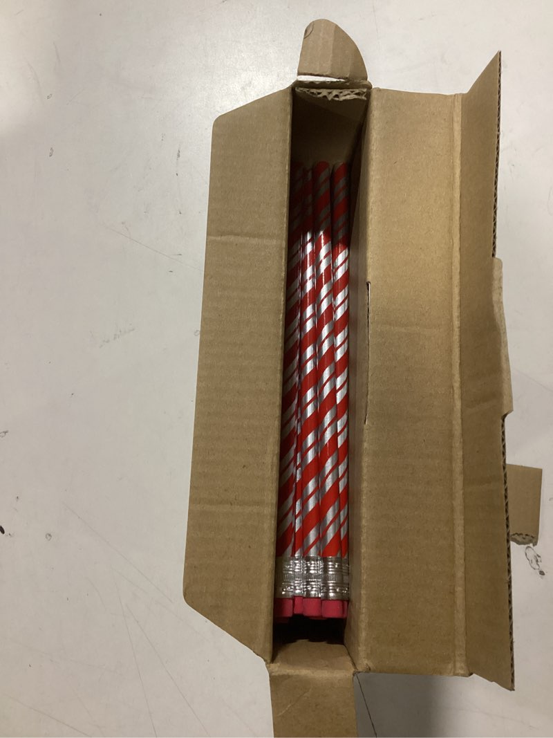 Condition photo showing Good Condition for Geosar 96 Pcs Christmas Pencils for Kids Holiday Candy Cane Prism Pencil with Eraser Tops Red and Silver Pencils Bulk for Xmas Teachers Gifts School Stationery Party Reward Supplies