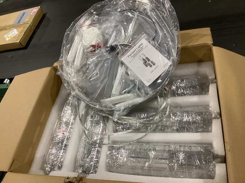 Condition photo showing New/Like New for hykolity pendant light, 5-light integrated led kitchen lighting, 30w (180 watt equivalent) cri 90+, 2250lm premium bubble glass with polished nickel finished etl listed