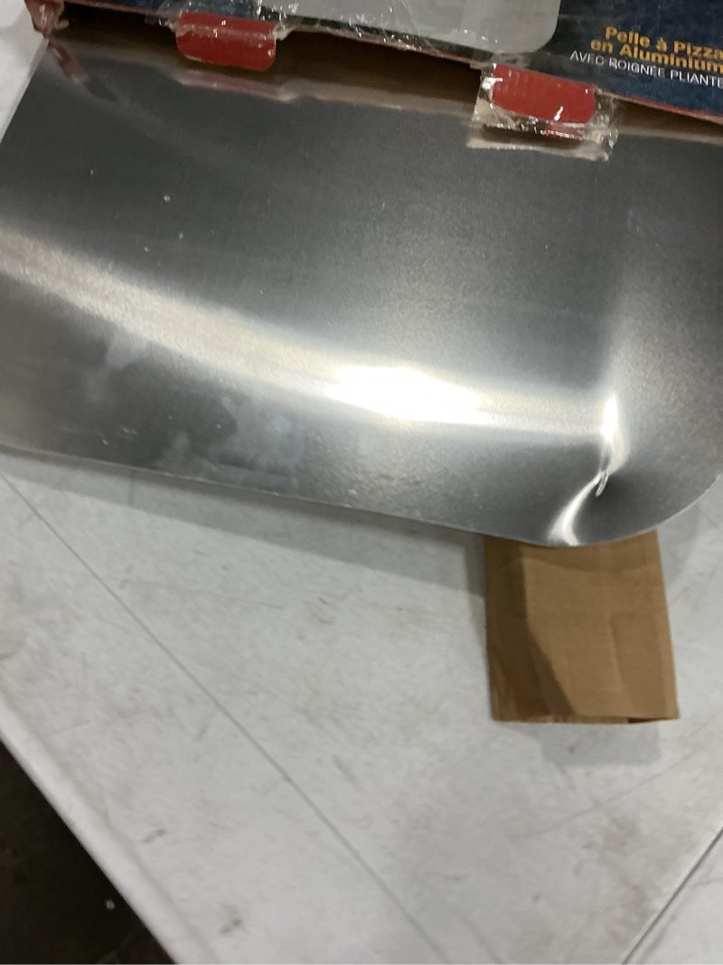 Condition photo showing Good Condition for old stone pizza kitchen aluminum pizza peel with collapsible wooden handle, 14x16-inch