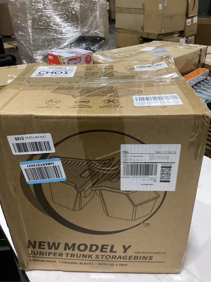 Condition photo showing As Is for new 2025 2026 model y juniper rear trunk storage bins with lids 2pcs refresh model y rear trunk storage box tpe waterproof trunk organizer for model y juniper interior accessories 2025-2026 model y trunk storage bin