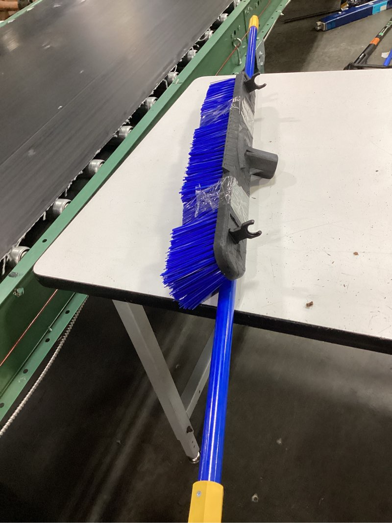 Condition photo showing Good Condition for quickie bulldozer multi-surface push broom 24 inch, blue, steel handle with swivel hang-up feature, indoor and outdoor cleaning, sweep sidewalks/warehouses, dirt, debris