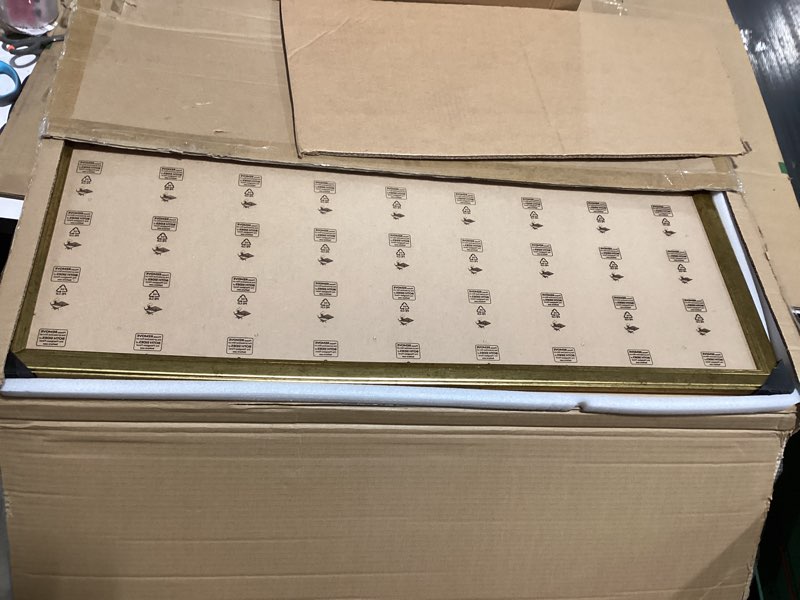 Condition photo showing New/Like New for Wood 24x36 Poster Frame Gold, Ornate Natural 36x24in Picture Photo Frame, Modern Golden 24 x 36inch Gallery Wall Frame with HD Plexiglass, Horizontal Vertical Wall Mounting Display 1pcs Gold 24x36