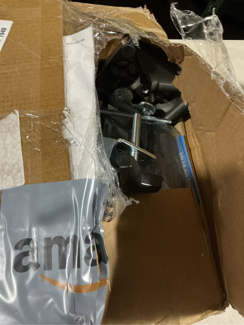 Condition photo showing As Is for huanuo dual monitor mount for 2 monitors up to 32 inches, each arm holds max 22lbs, dual monitor stand with advanced system, height-adjustable/tilt/swivel/rotate, vesa standard 75mm or 100mm
